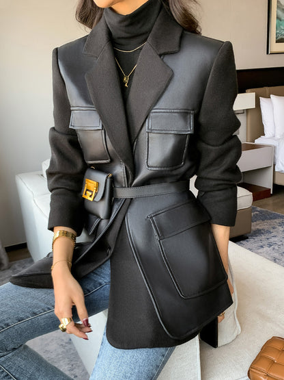 Women's Fashion Leather Small Suit Jacket