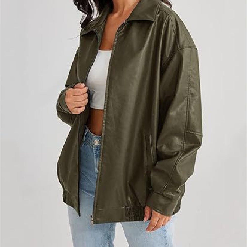 Women's Oversized Leather Jacket, Motorcycle Jacket
