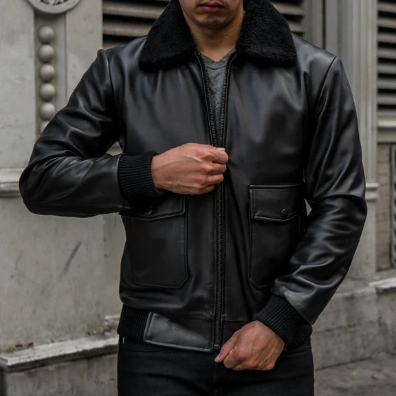 Black Lambskin best pure Leather Jacket fur leather jacket