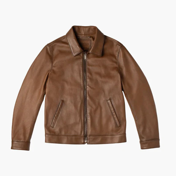 Classic brown leather jacket simple leather jacket for men