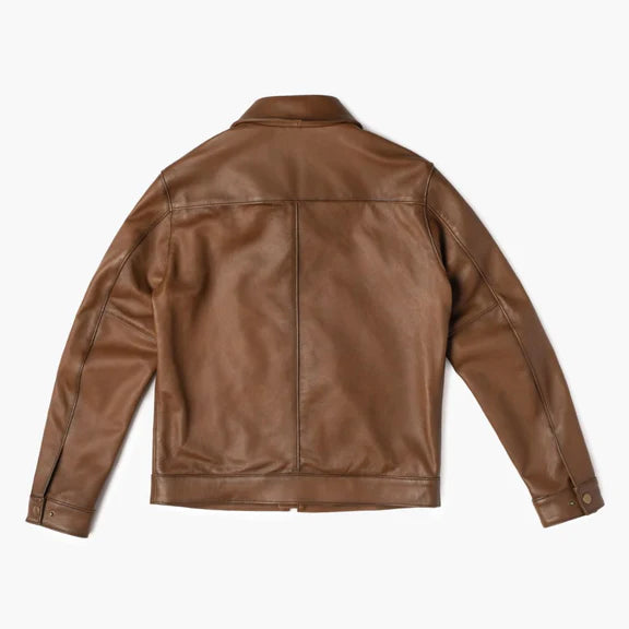 Classic brown leather jacket simple leather jacket for men