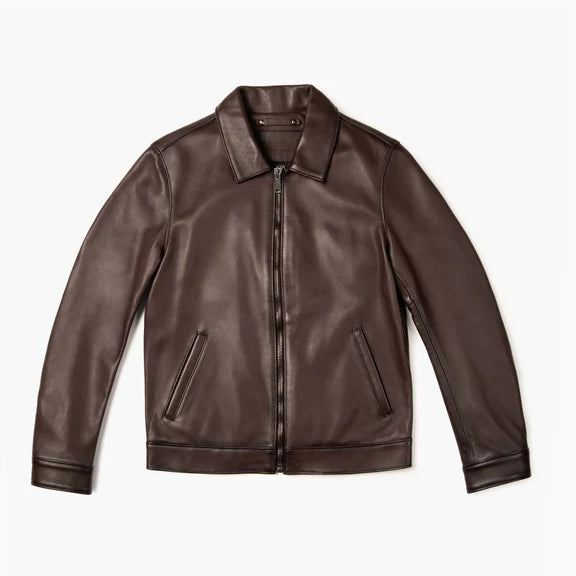simple brown leather jacket classic leather jacket for men