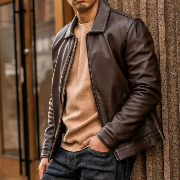 simple brown leather jacket classic leather jacket for men