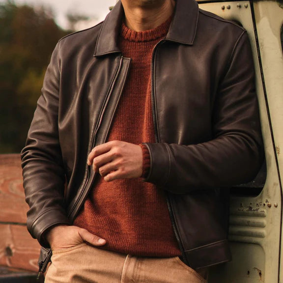 simple brown leather jacket classic leather jacket for men