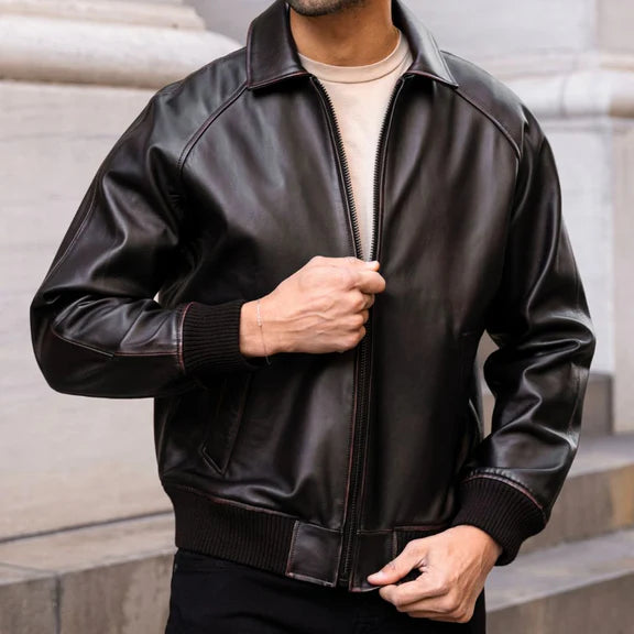 Classic leather jacket simple leather jacket for men