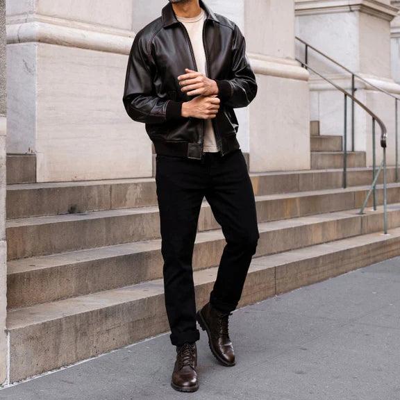 Classic leather jacket simple leather jacket for men