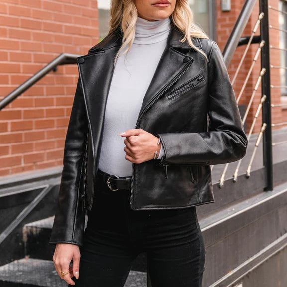 Classic Motorcycle Pure Leather Jacket for women