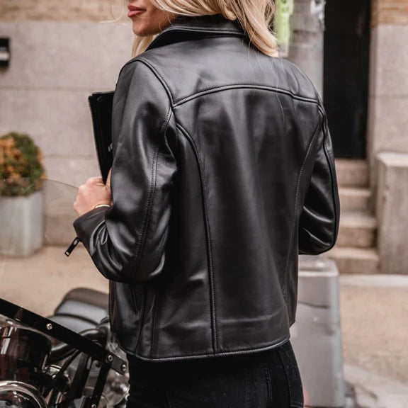 Classic Motorcycle Pure Leather Jacket for women