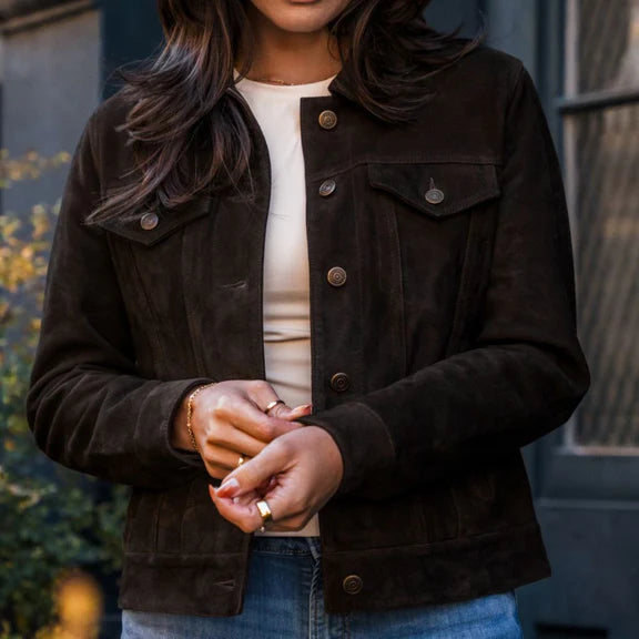Classic pure leather coat for women