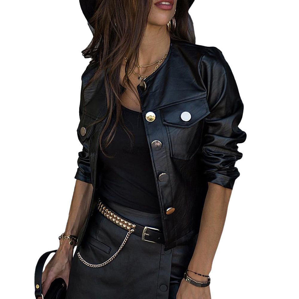 Women Ladies Leather Jacket Leather Coat