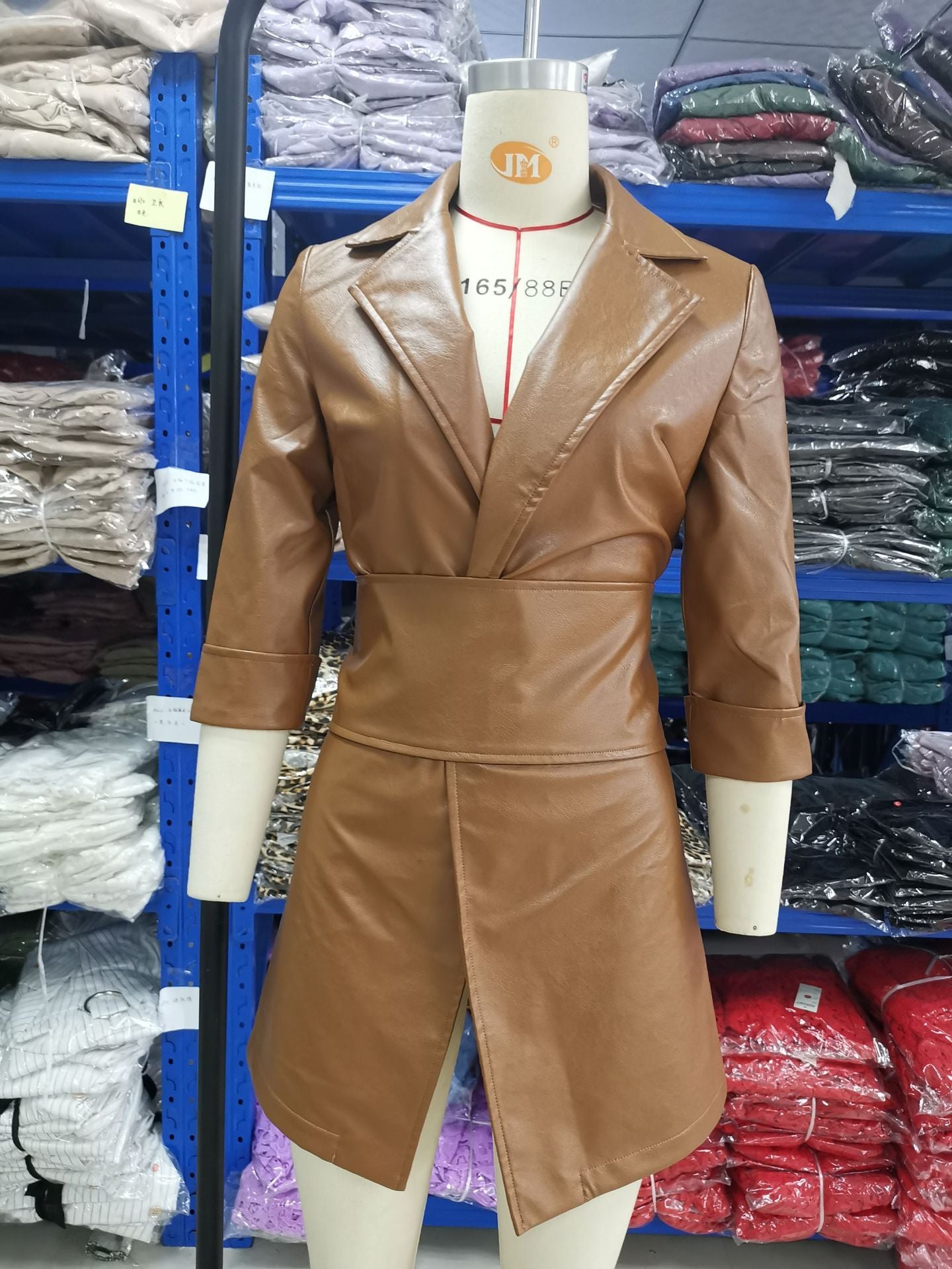Women's dress leather jacket with belt