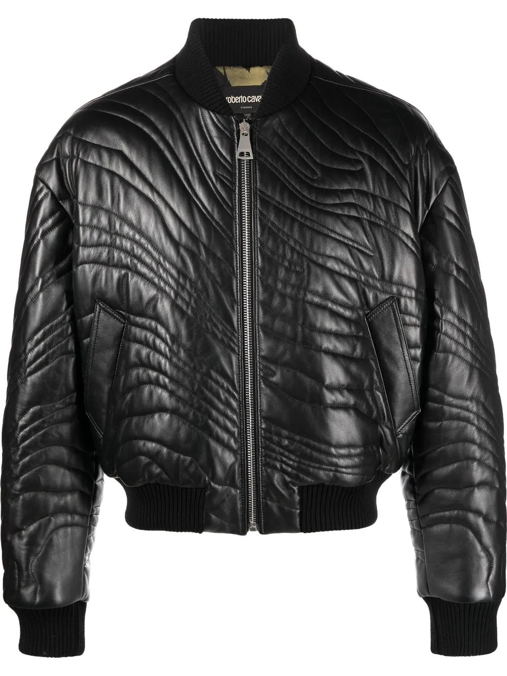 Men’s Stylish Leather Bomber Jacket with Quilted Stripes