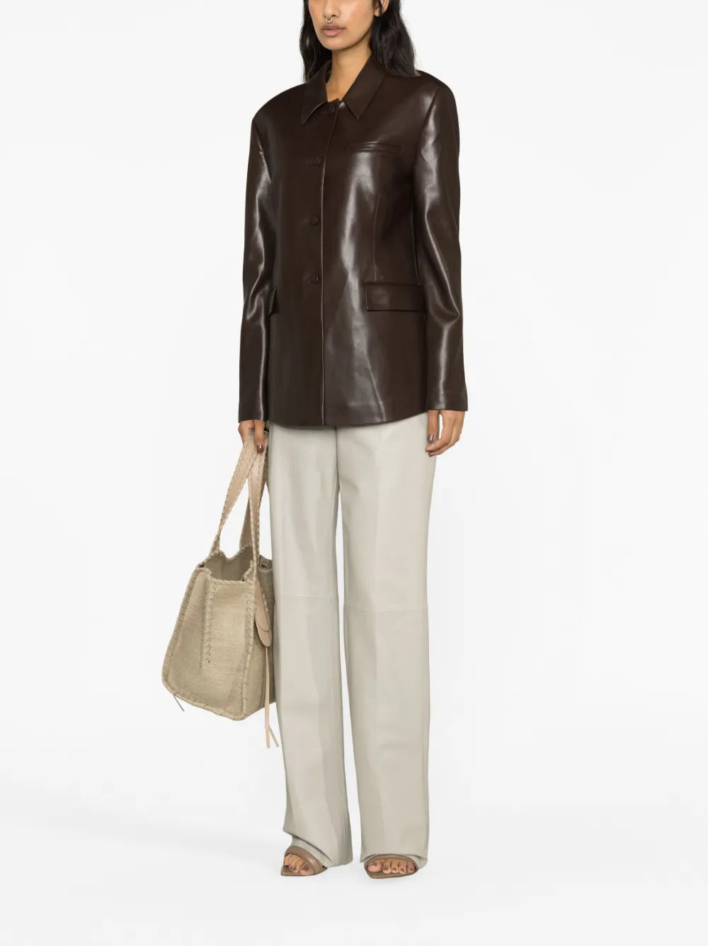 Women’s Dark Brown Genuine Leather Overcoat