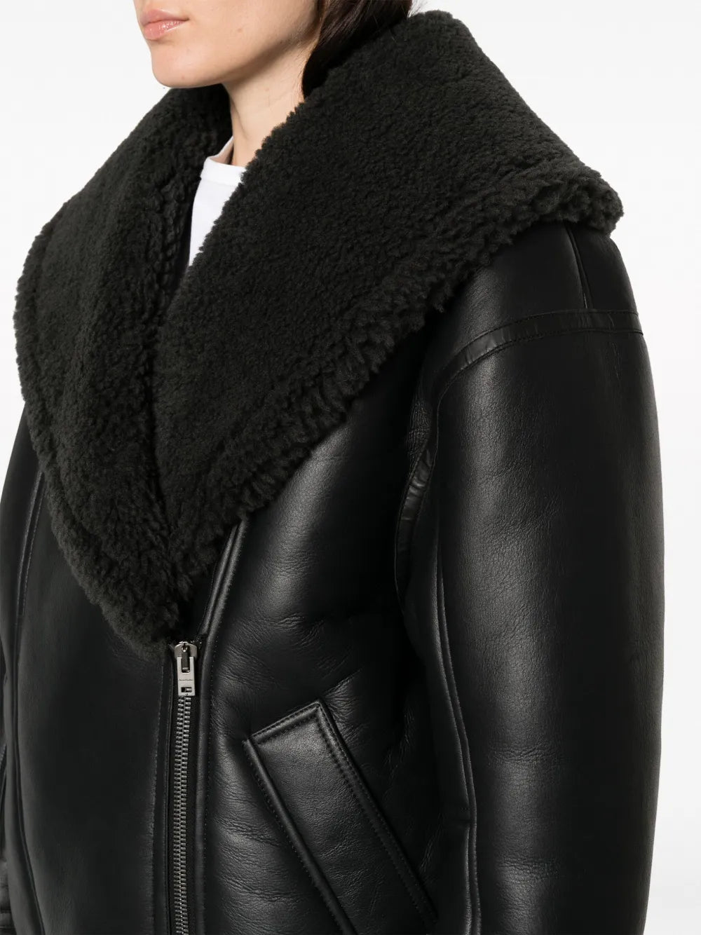 Women's Shearling Lined Black Leather Moto Jacket – Winter Warmth & Style