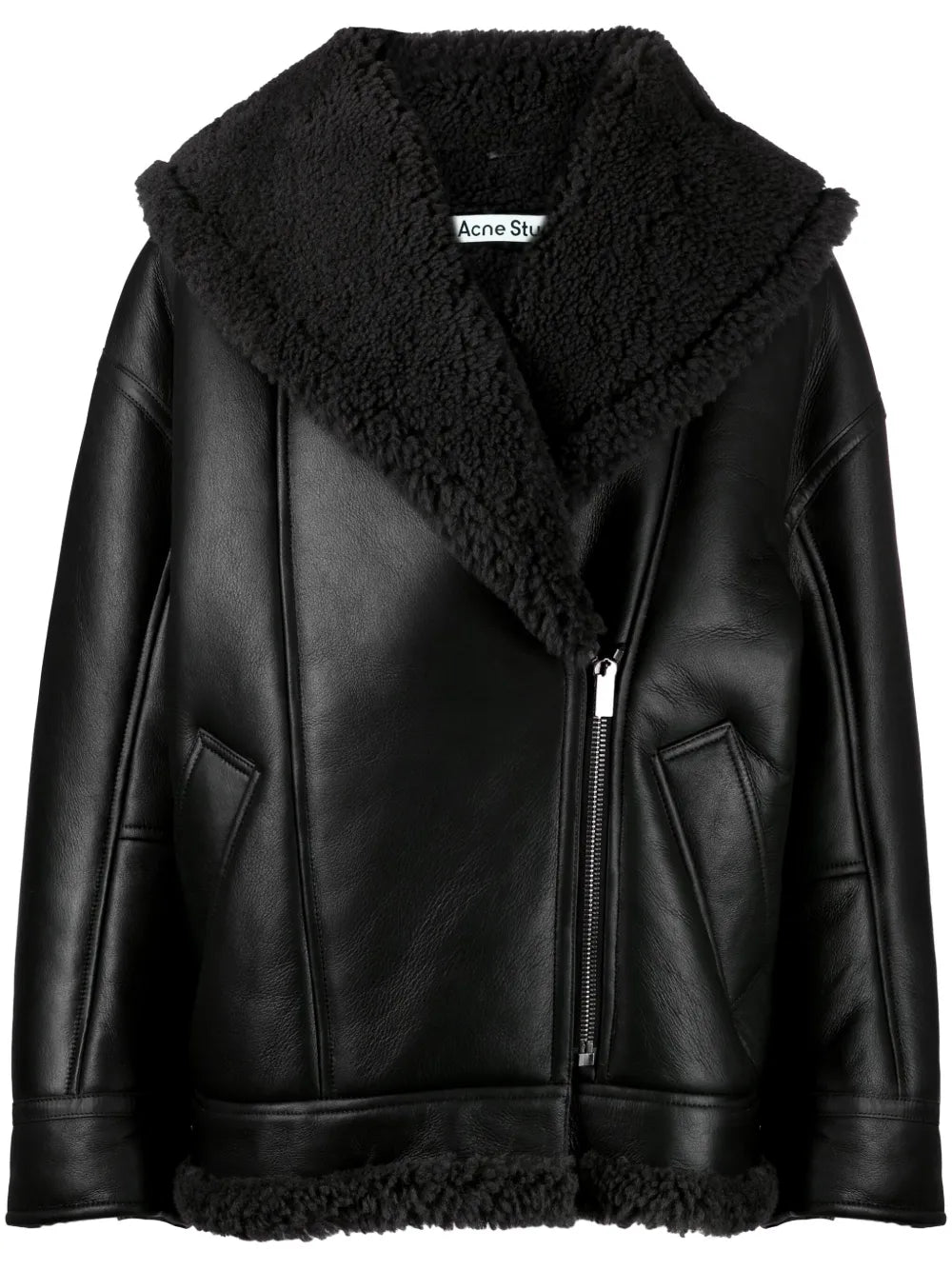 Women's Shearling Lined Black Leather Moto Jacket – Winter Warmth & Style