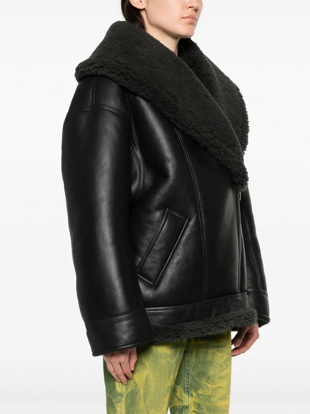 Women's Shearling Lined Black Leather Moto Jacket – Winter Warmth & Style