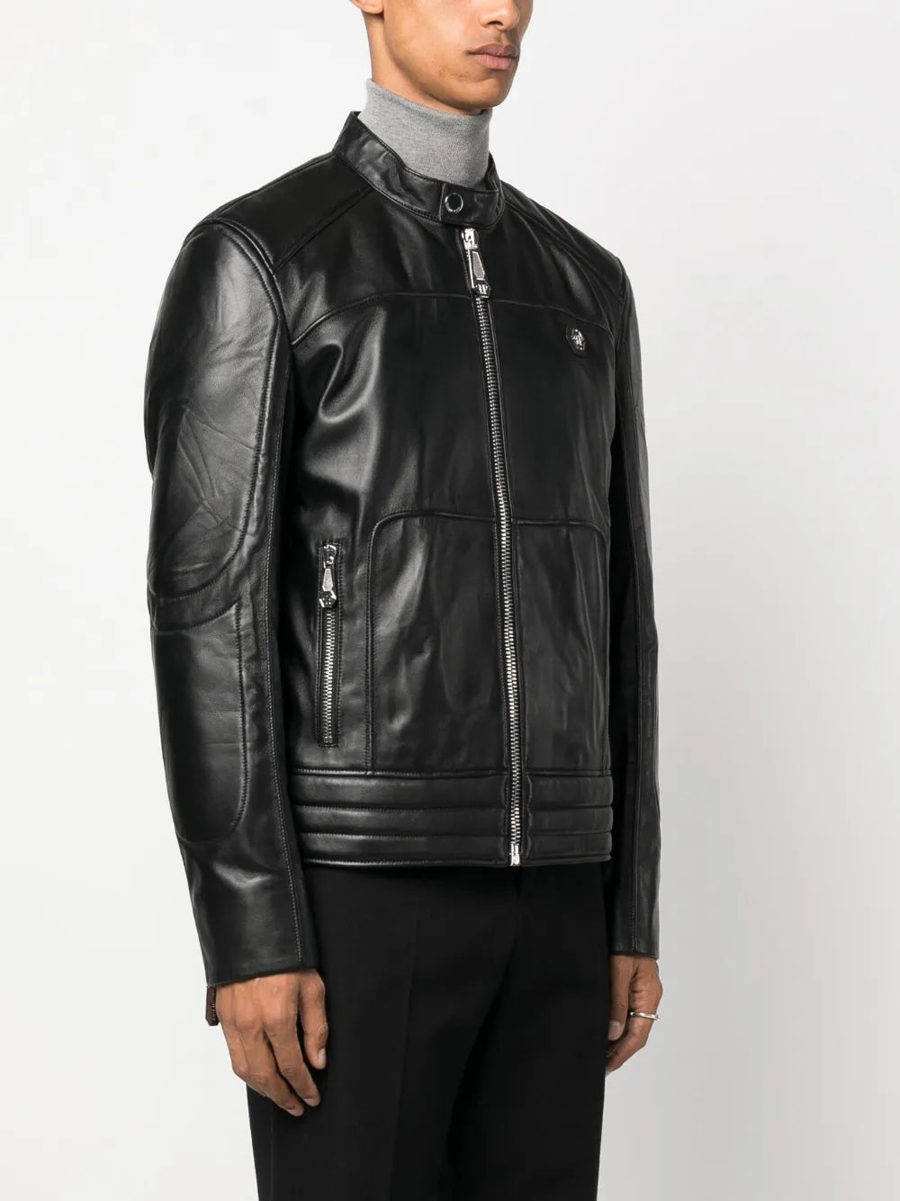 Classic Black Padded Biker Jacket – Genuine Leather Motorcycle Style