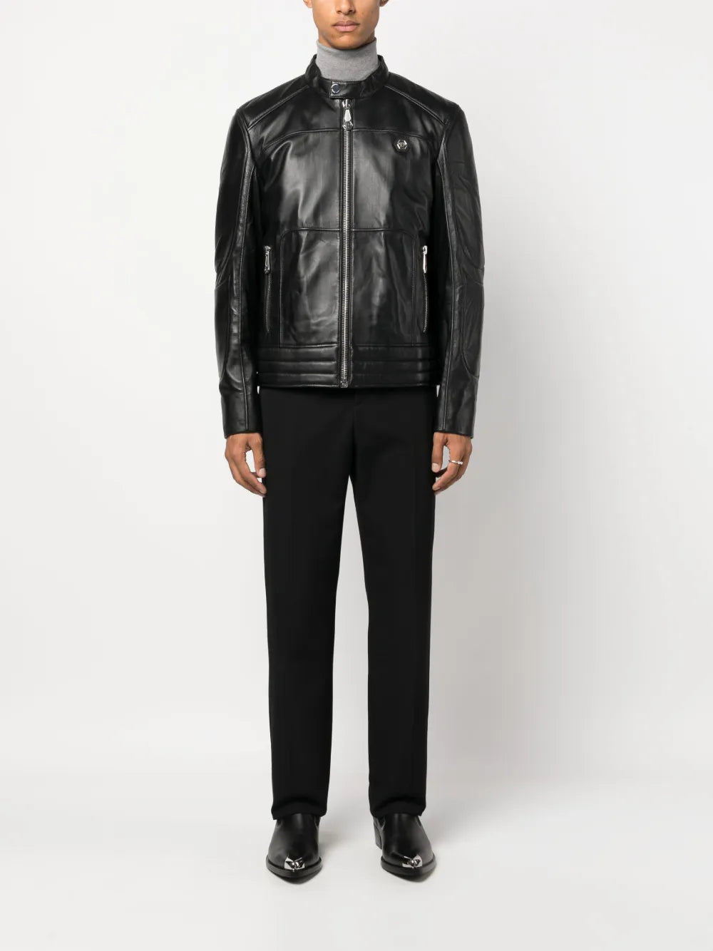Classic Black Padded Biker Jacket – Genuine Leather Motorcycle Style