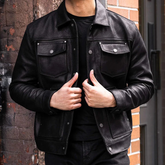 Handcrafted vintage leather jacket pur sheepskin leather jacket
