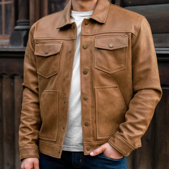Handcrafted vintage leather jacket pur sheepskin leather jacket