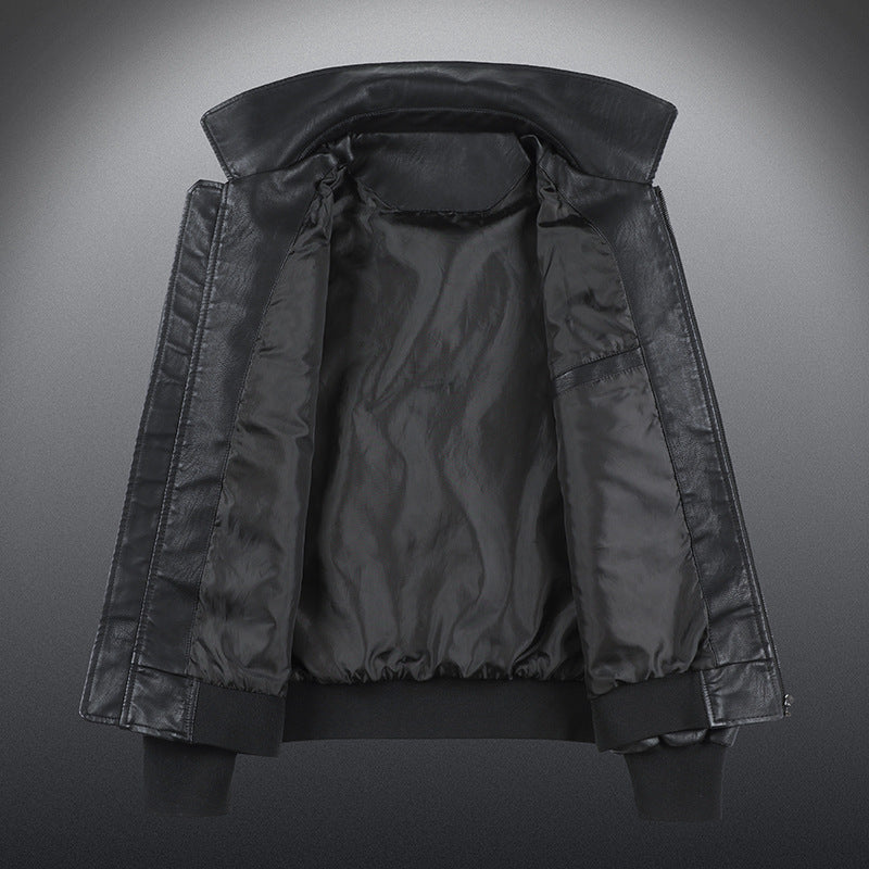 Men's Leather Jacket With Lapel Embroidered Leather