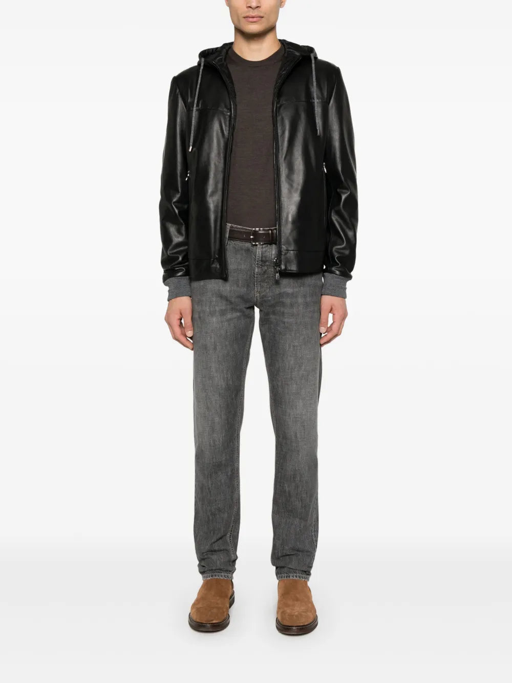 Men’s Black Sheepskin Hooded Leather Jacket