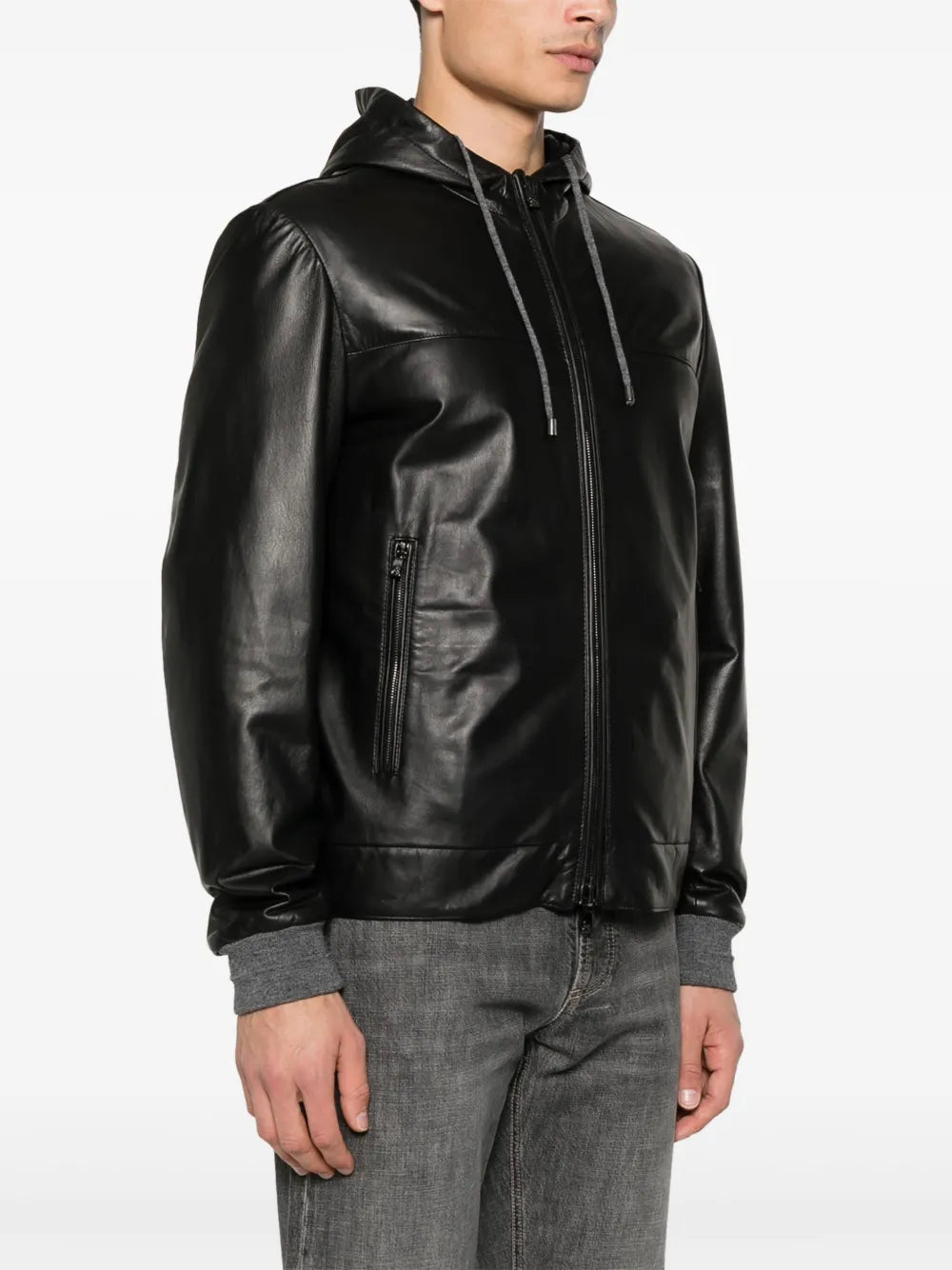 Men’s Black Sheepskin Hooded Leather Jacket
