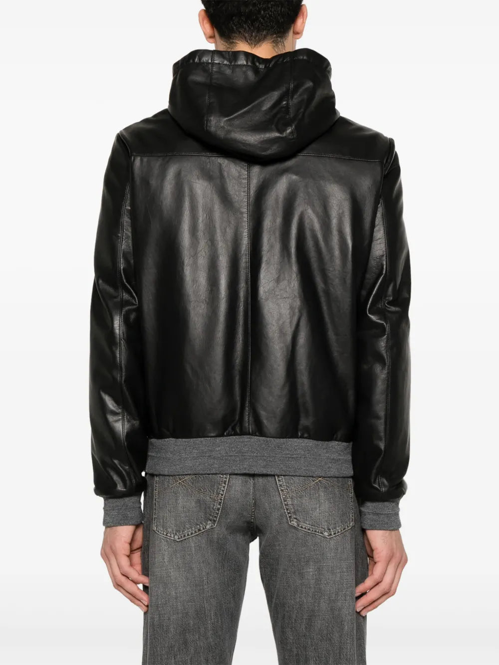 Men’s Black Sheepskin Hooded Leather Jacket