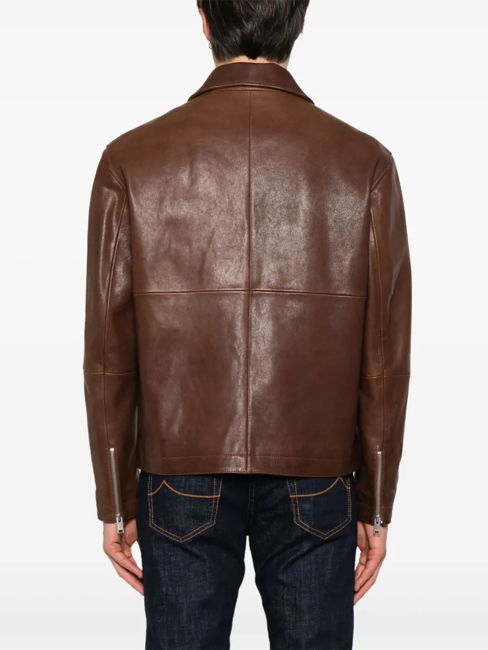 Stylish Zip-Up Leather Jacket For Men with Front Flap Pockets