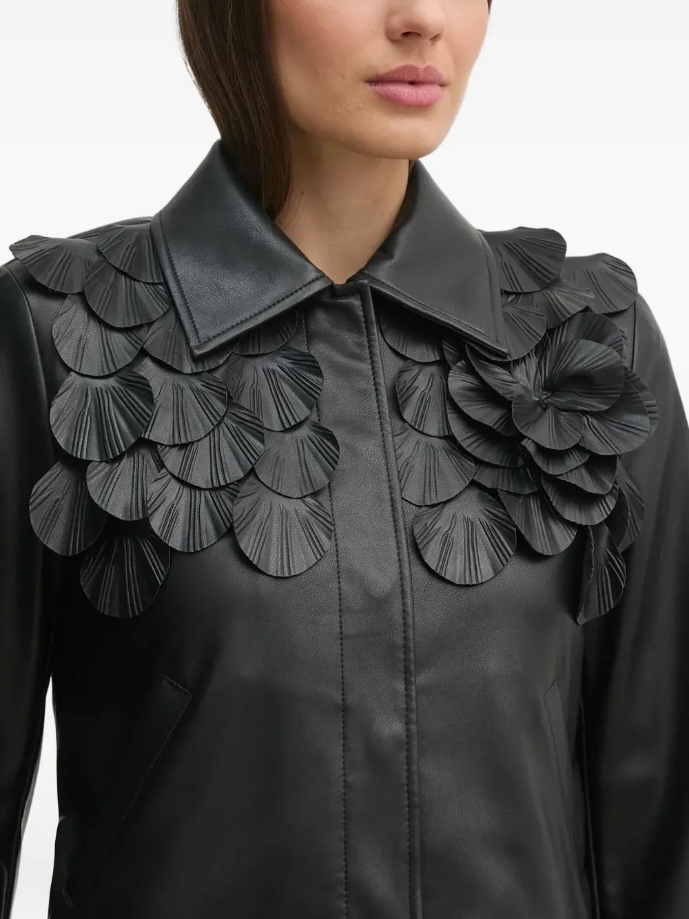 Women’s Floral Embroidered Leather Jacket – Stylish Designer Outerwear