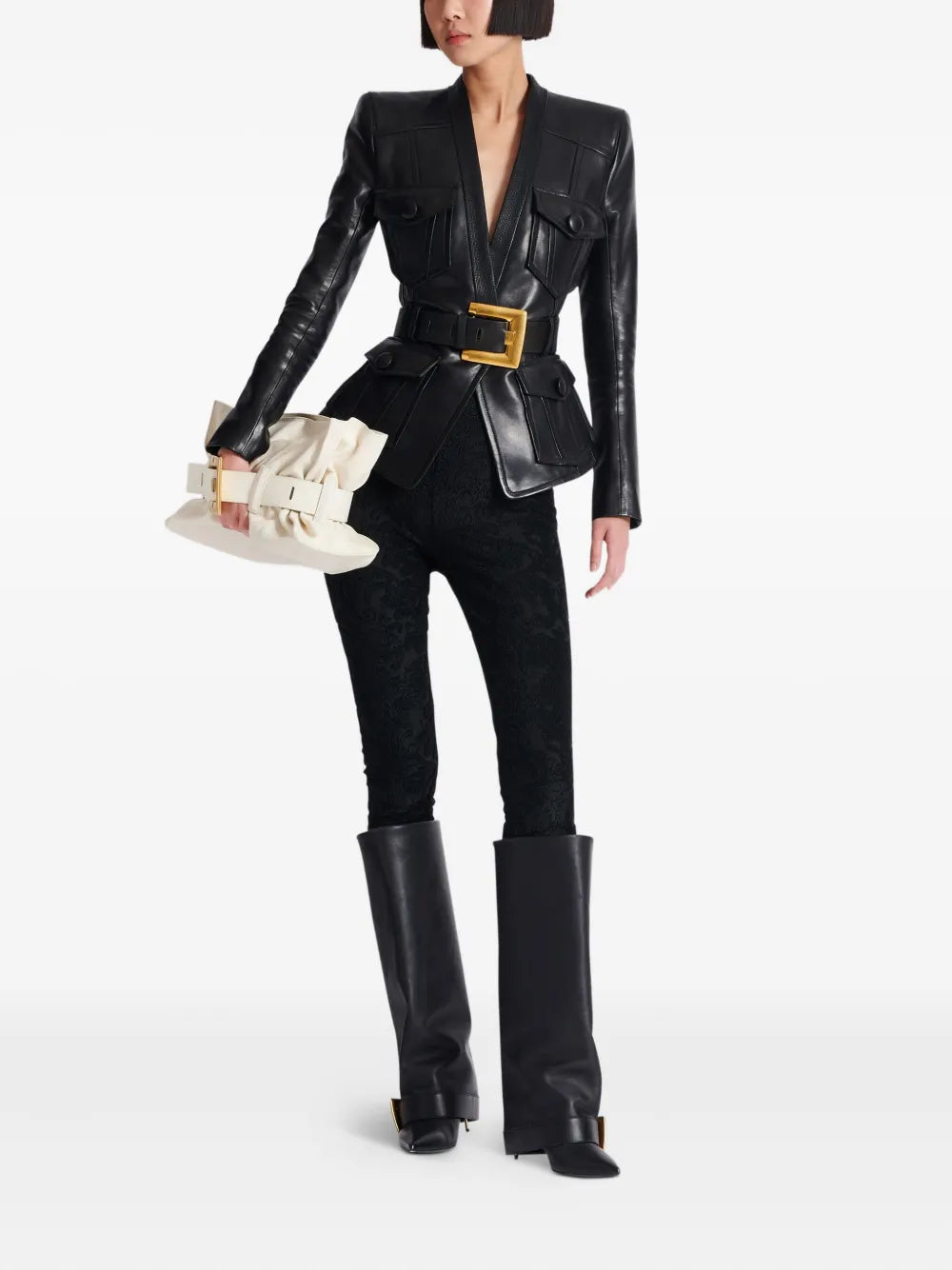 Slim Fit Belted Leather Jacket – Modern Cut with Adjustable Waist Belt