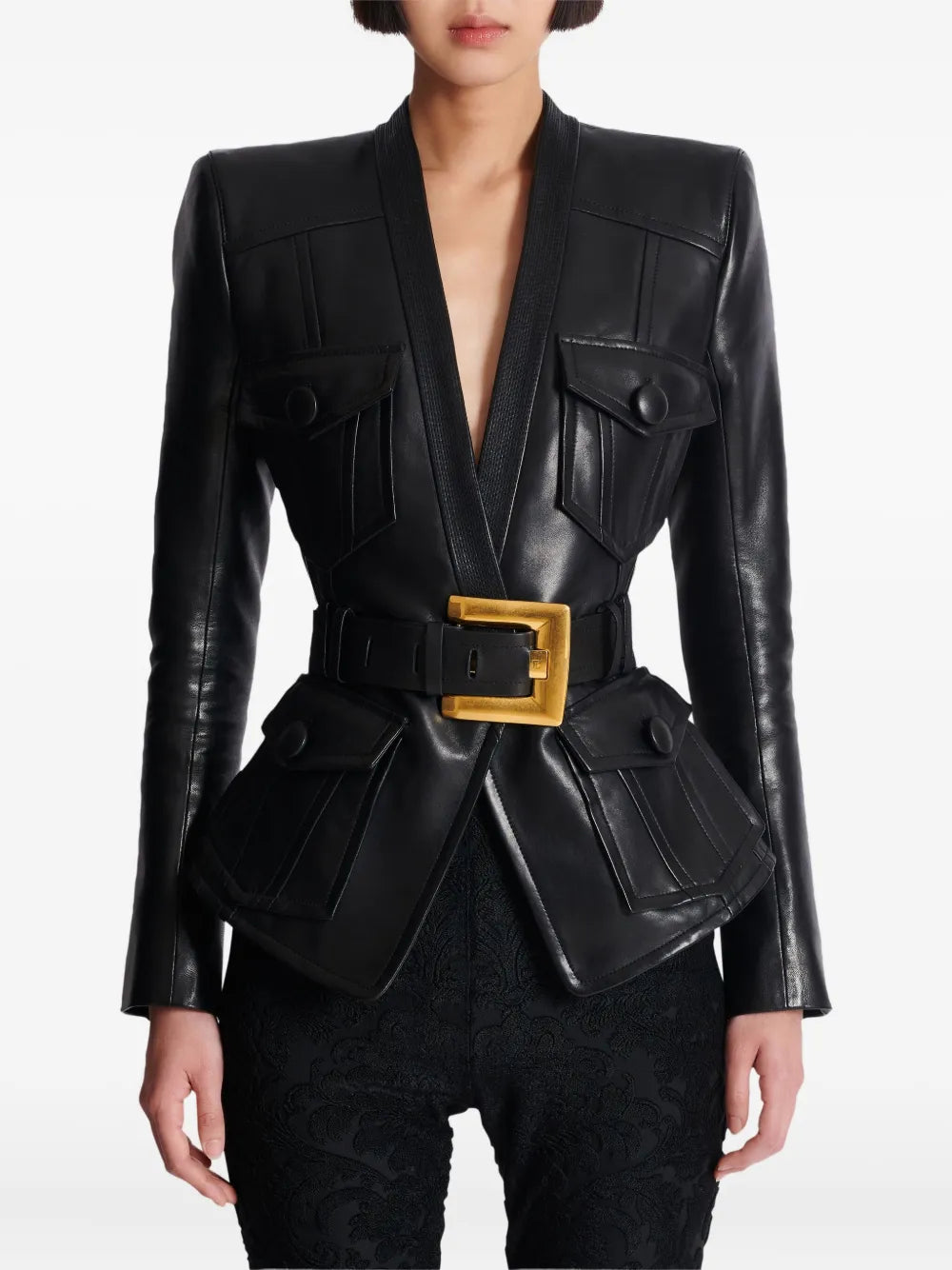 Slim Fit Belted Leather Jacket – Modern Cut with Adjustable Waist Belt