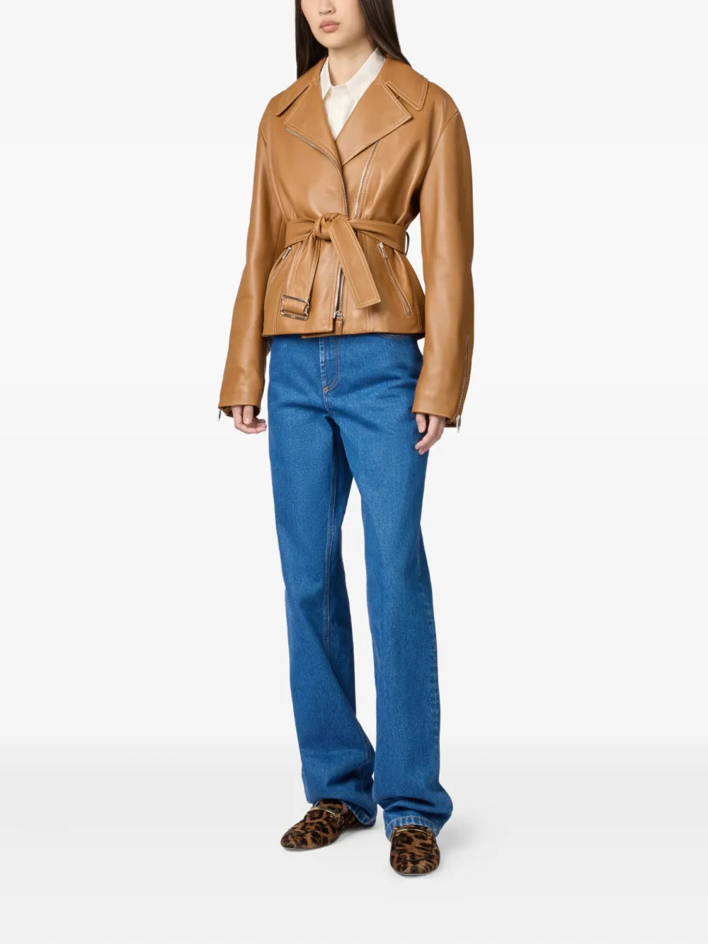Trendy Women’s Leather Jacket with Belted Waist