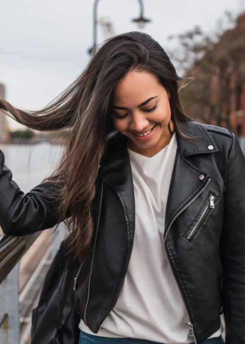 Women in Black Biker Leather Jacket