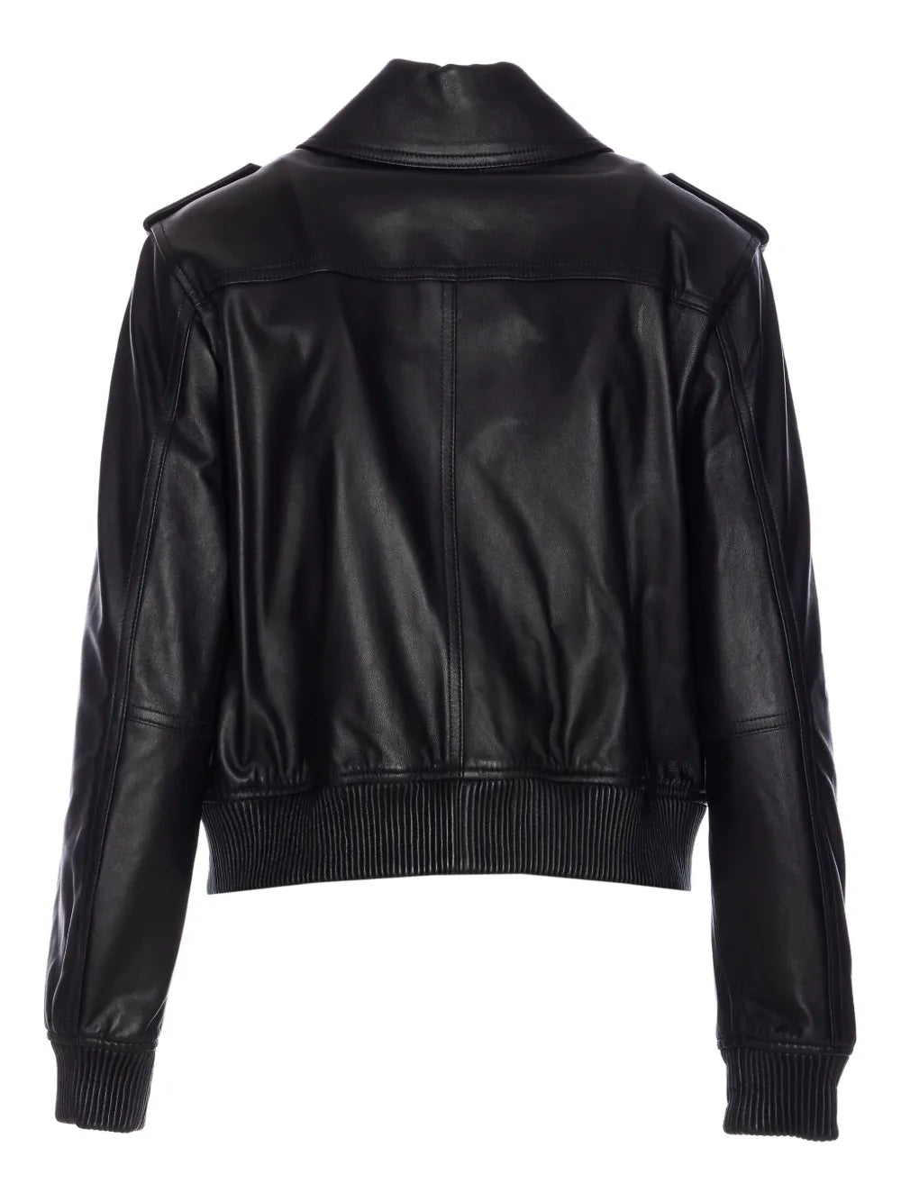 Classic Flap-Pocket Black Leather Jacket For Women