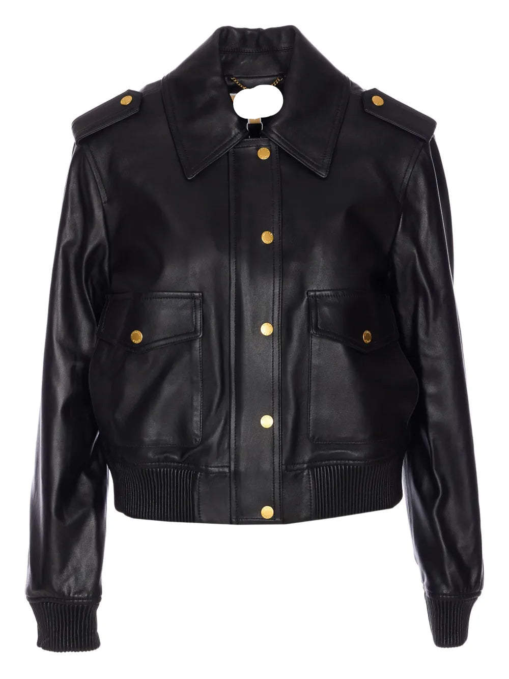 Classic Flap-Pocket Black Leather Jacket For Women