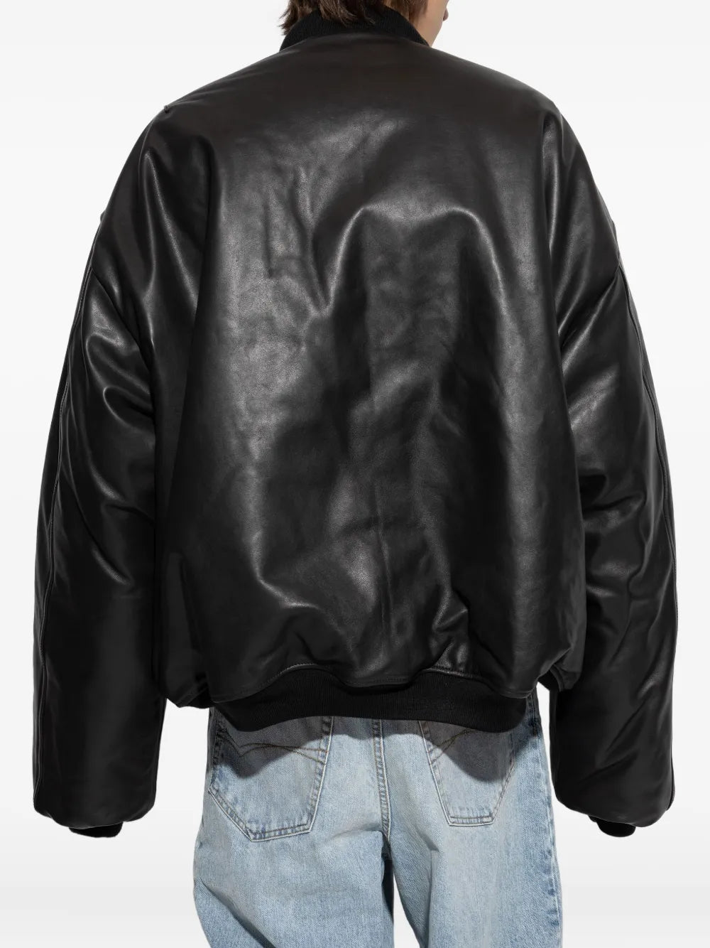 Men’s Zip-Up Leather Flight Bomber Jacket