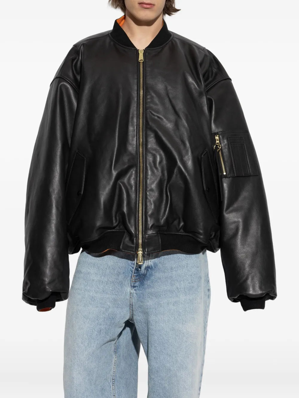 Men’s Zip-Up Leather Flight Bomber Jacket