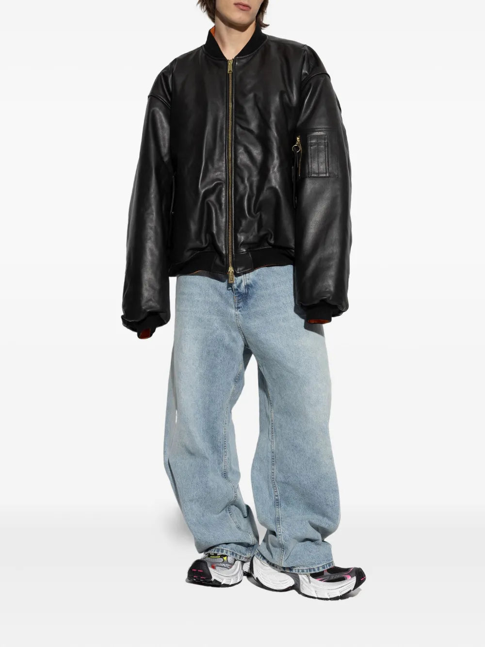 Men’s Zip-Up Leather Flight Bomber Jacket