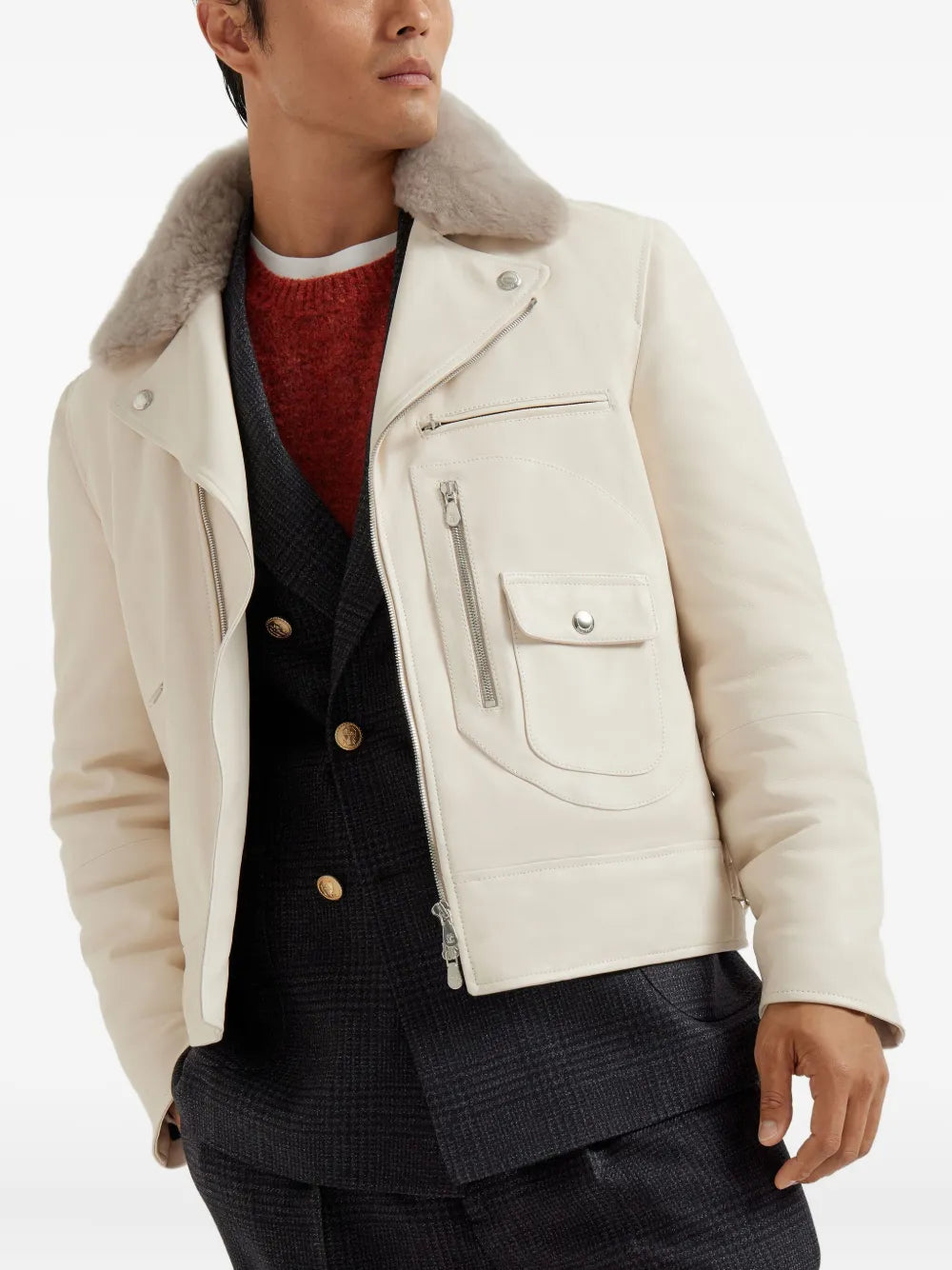 Classic Fur Collar Leather Jacket for Winter Warmth