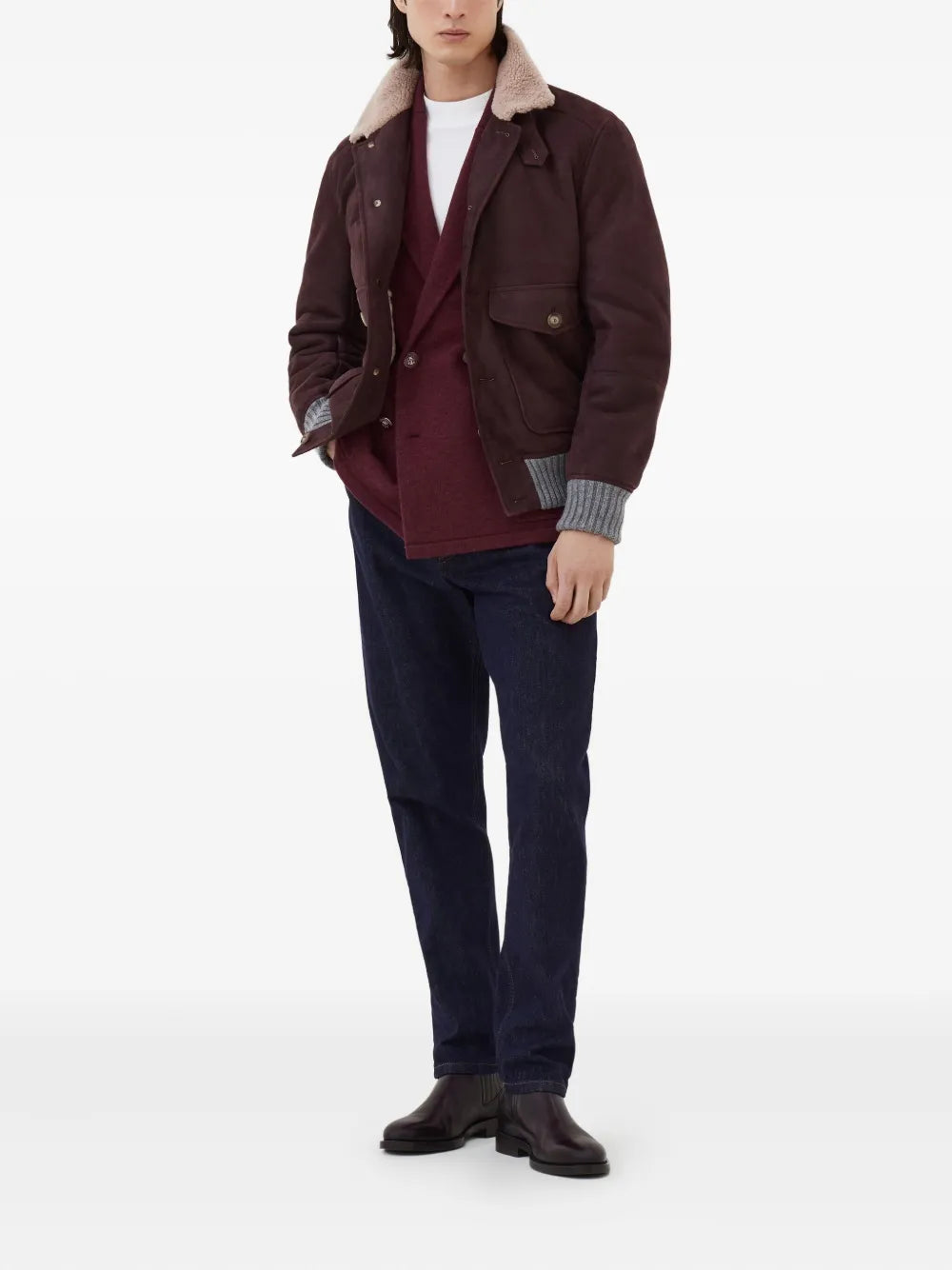 Men’s Shearling-Collar Classic Leather Jacket