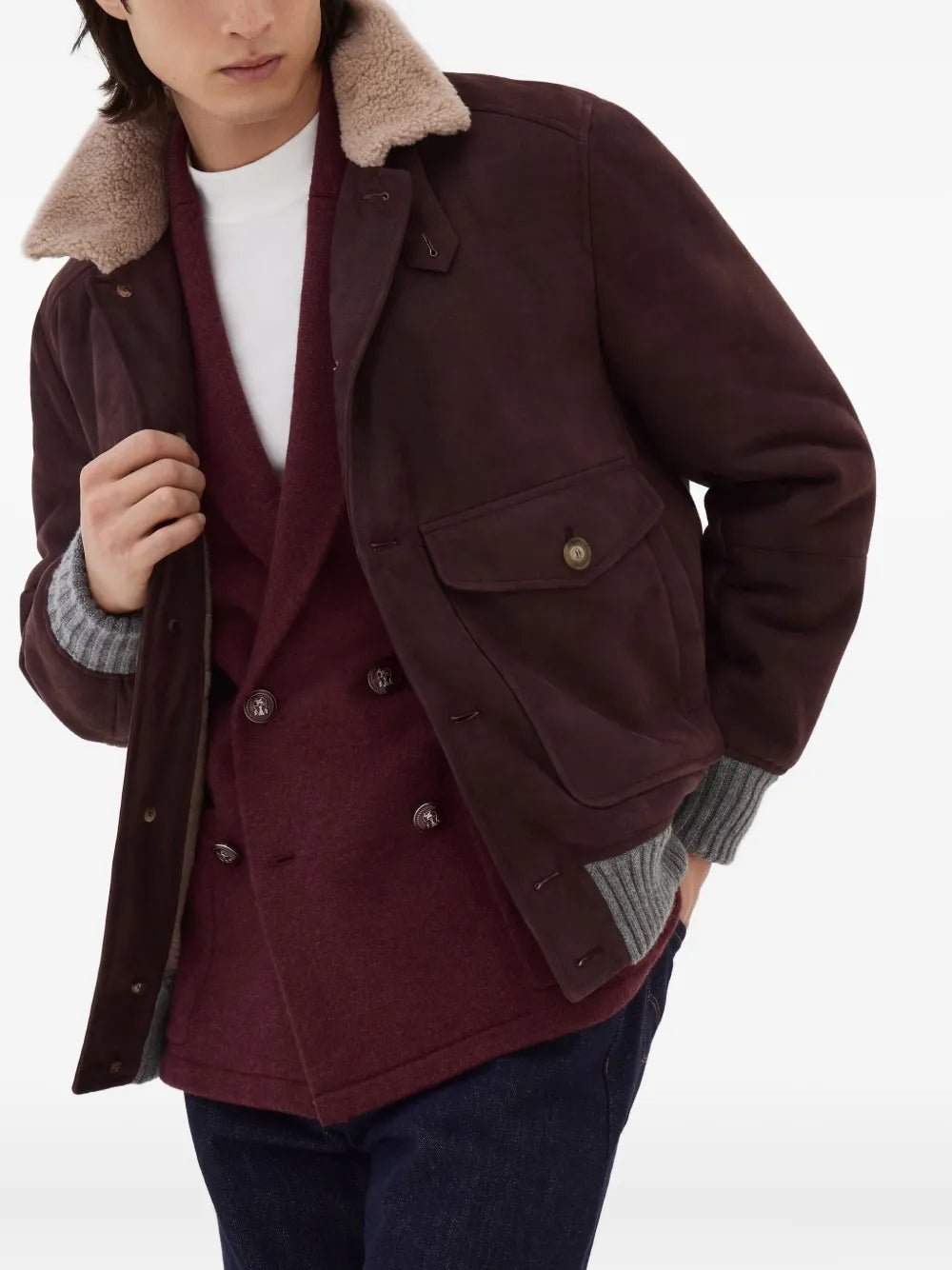 Men’s Shearling-Collar Classic Leather Jacket