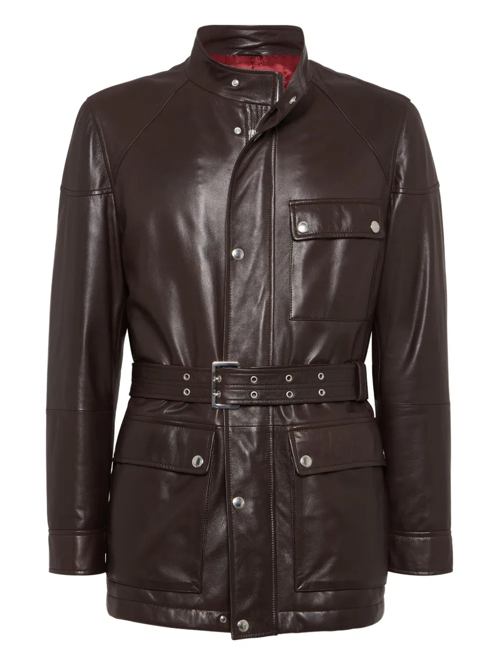 Classic Belted Leather Biker Jacket For Men
