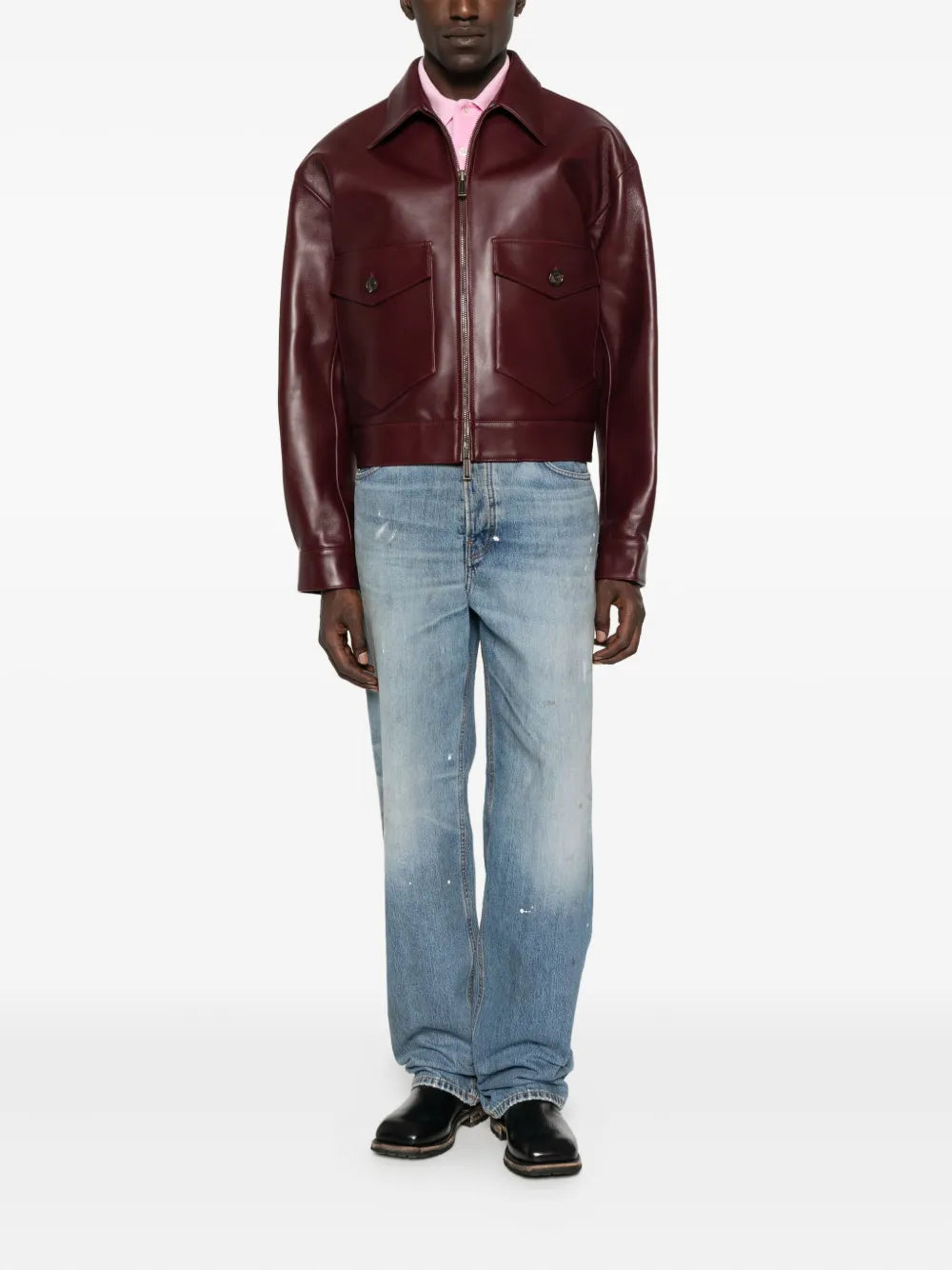 Genuine Leather Utility Jacket with Front Pockets