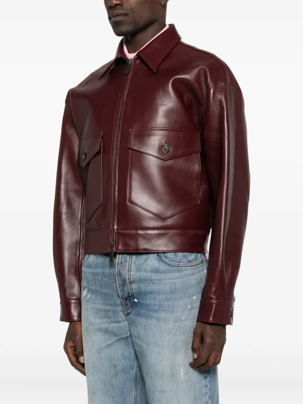 Genuine Leather Utility Jacket with Front Pockets