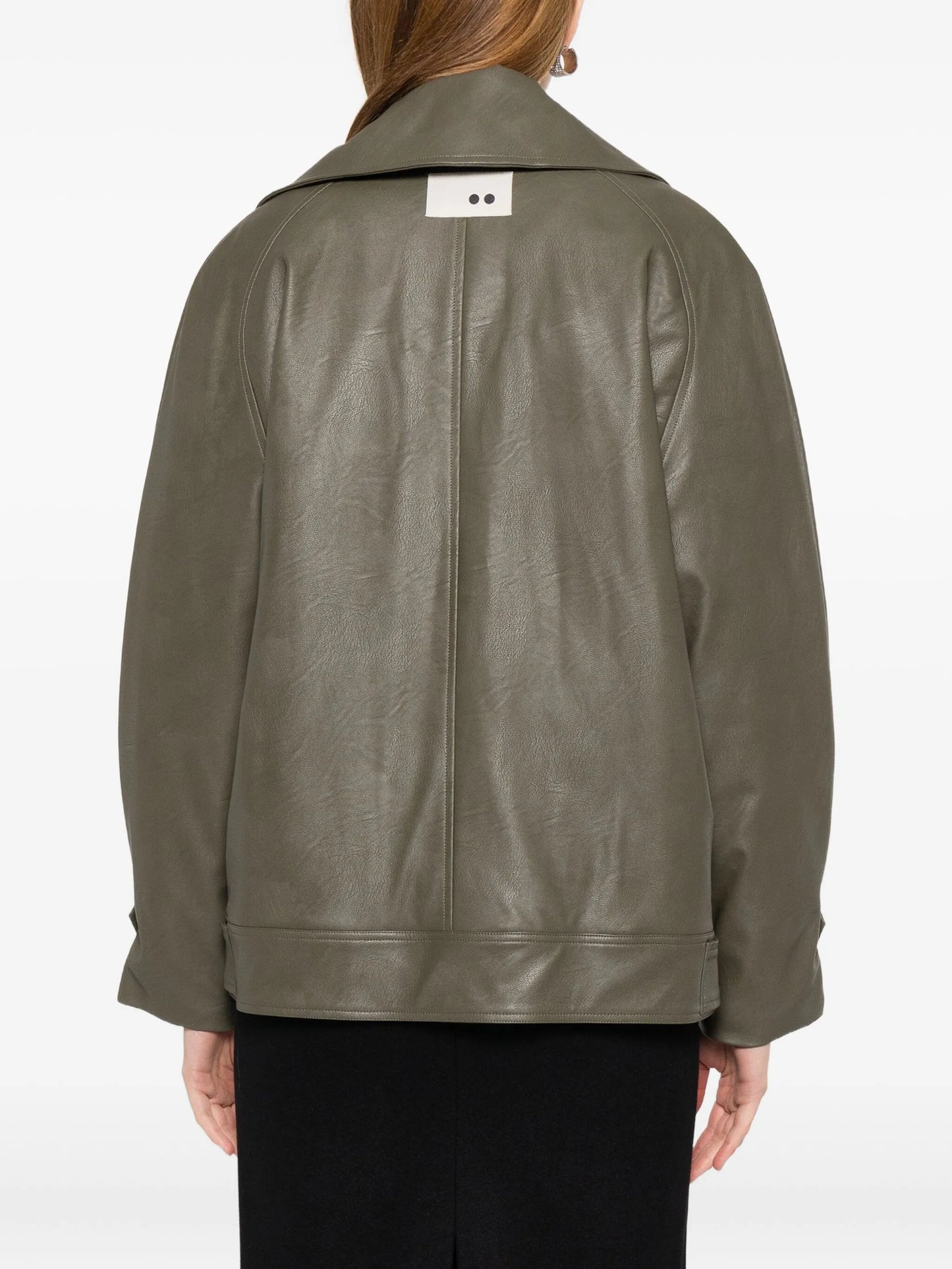 Trendy Olive Green Leather Jacket with Long Sleeves