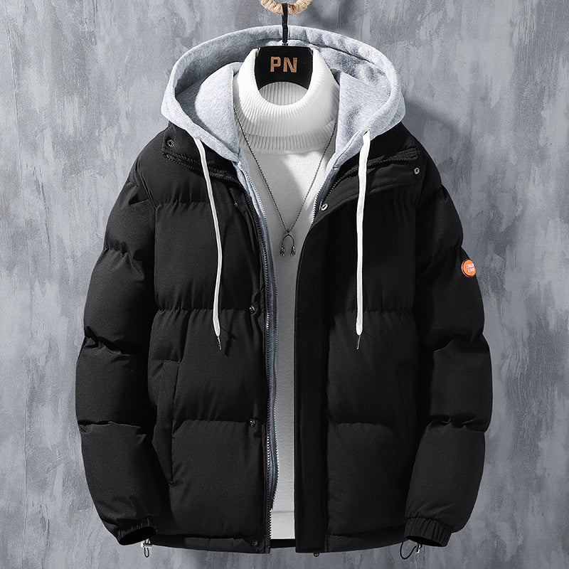Fashion Hooded Jacket Men Winter Windproof Thickened Coat Solid Leisure Sports Cotton Jacket
