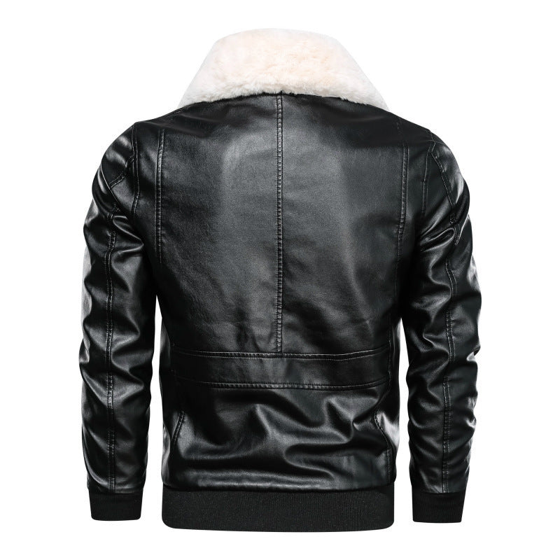 Thin Men's Lapel Large Pocket Leather Jacket Motorcycle Leather Jacket