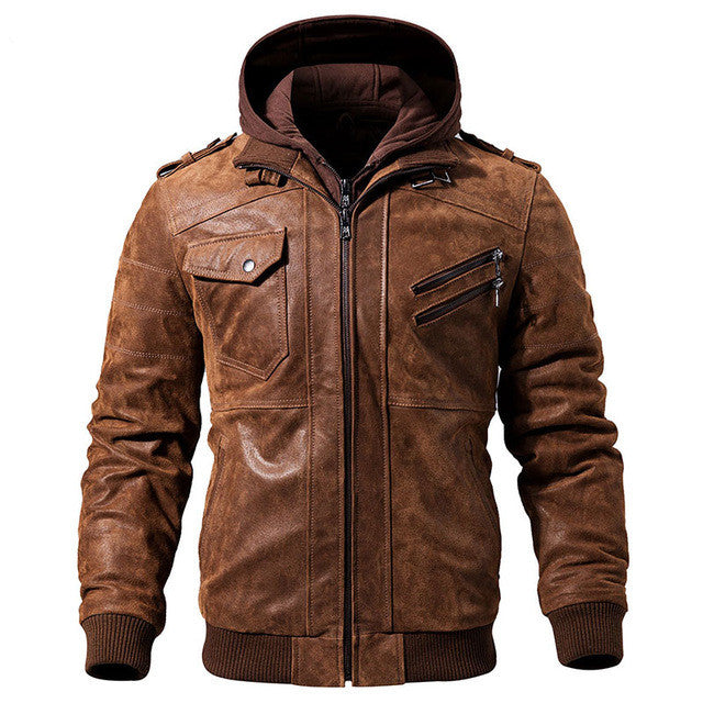 Men's Jacket Imulated Leather Detachable Cap