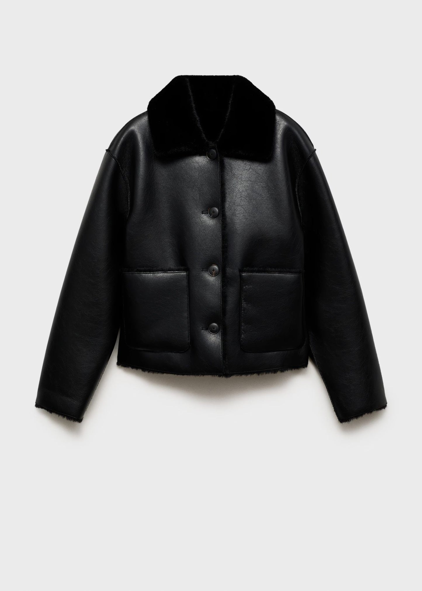 Black leather jacket short classic leather coat